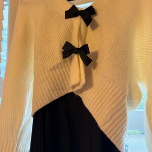 House of Harlow 1960 Ivory Sweater with Ebony Bows